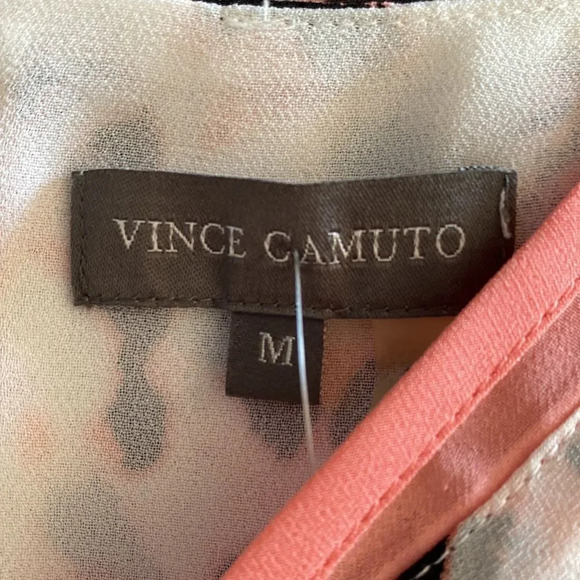 Vince Camuto Medium Tank Top Leopard Print Sheer Lining Pleated - Picture 6 of 8